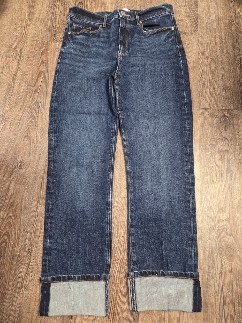 LOFT Outlet Dark Wash Cuffed High Rise Slim Straight Jeans Size 6